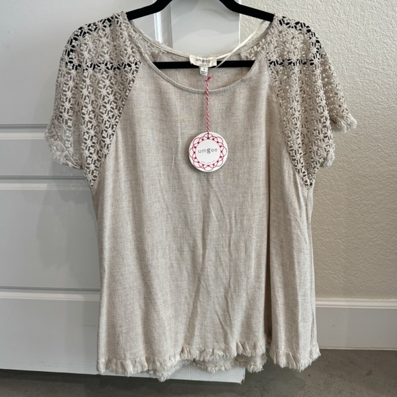 Umgee Tops - Umgee Cream Blouse with Lace Short Sleeves